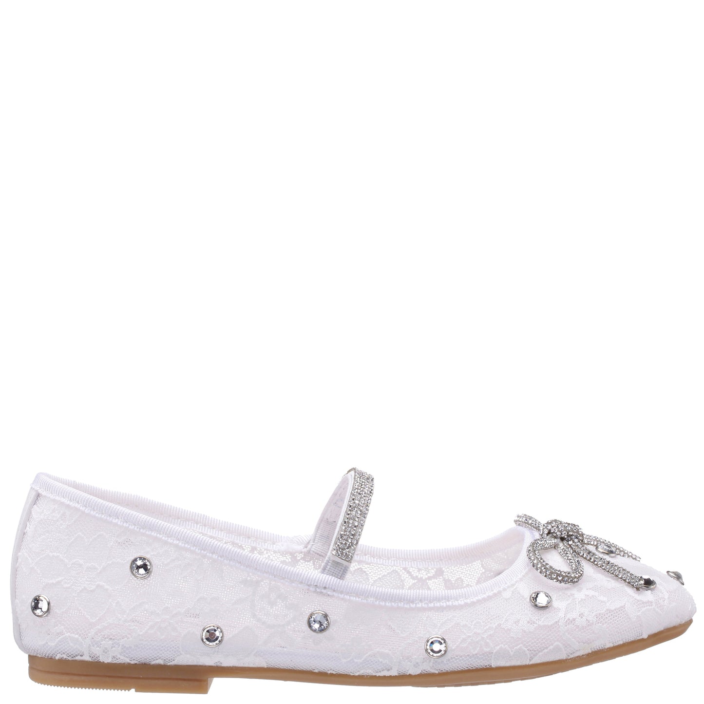 Nina Shoes Girls Leva White Lace Rhinestone Ballet Flats