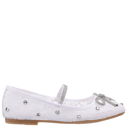Nina Shoes Girls Leva White Lace Rhinestone Ballet Flats