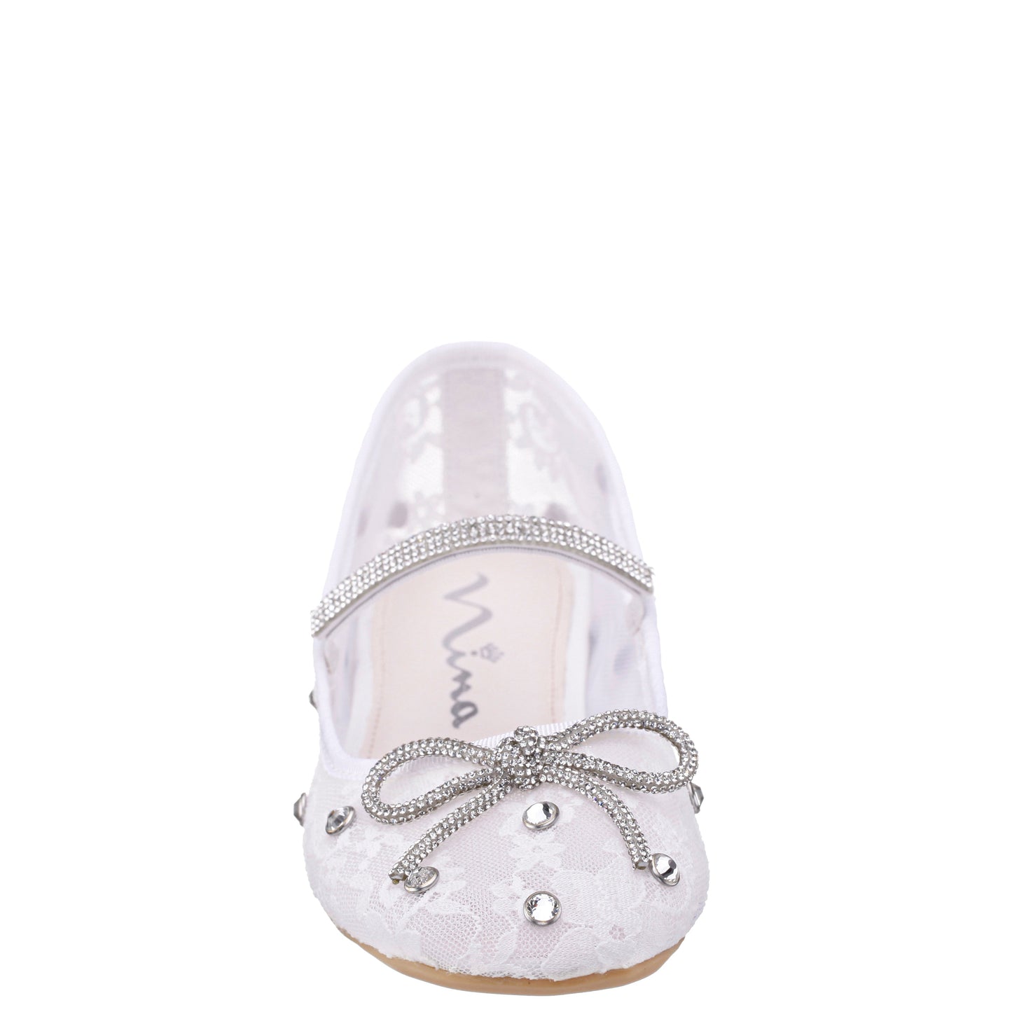Nina Shoes Girls Leva White Lace Rhinestone Ballet Flats