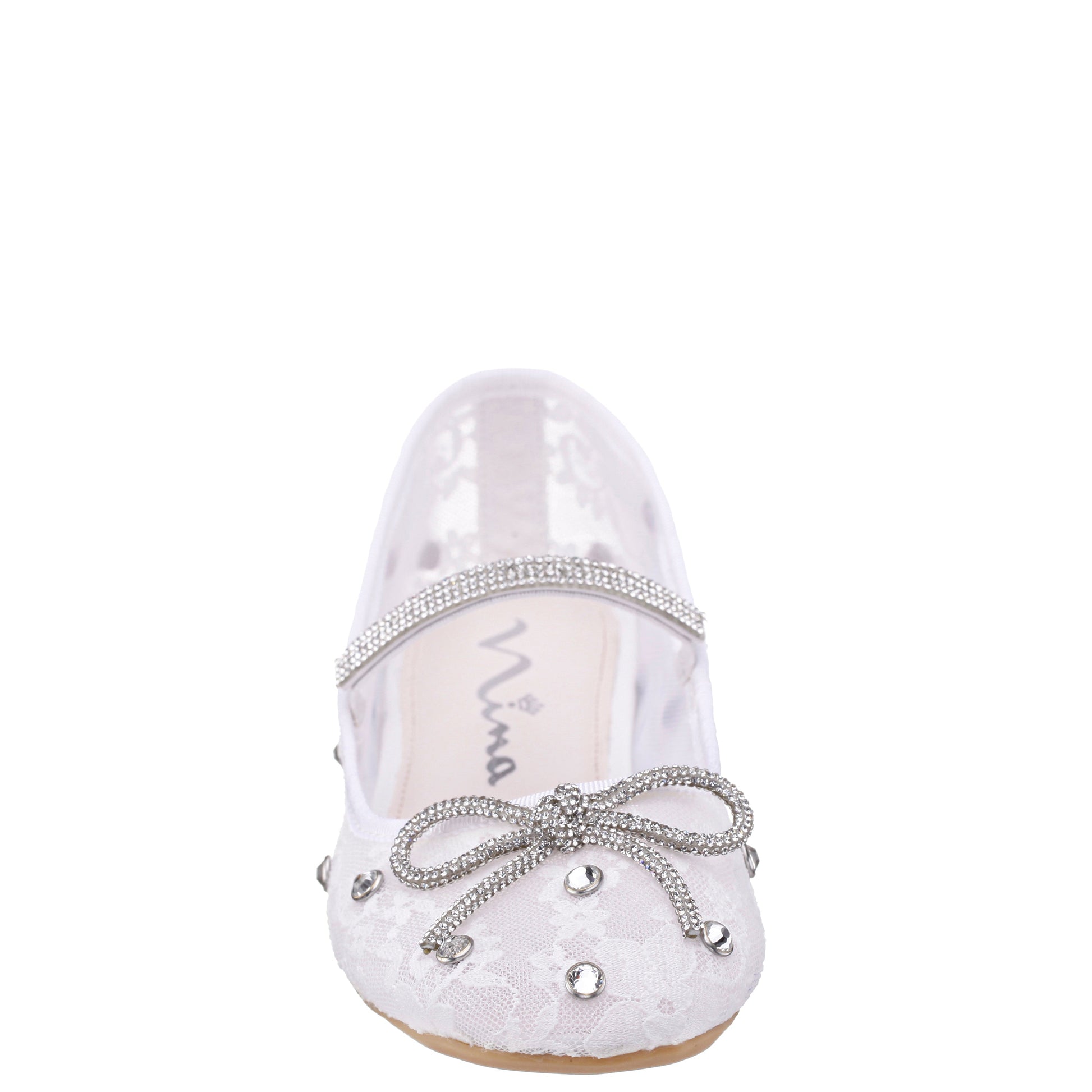 Nina Shoes Girls Leva White Lace Rhinestone Ballet Flats