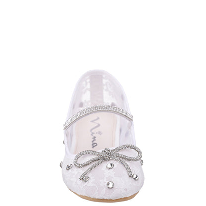Nina Shoes Girls Leva White Lace Rhinestone Ballet Flats
