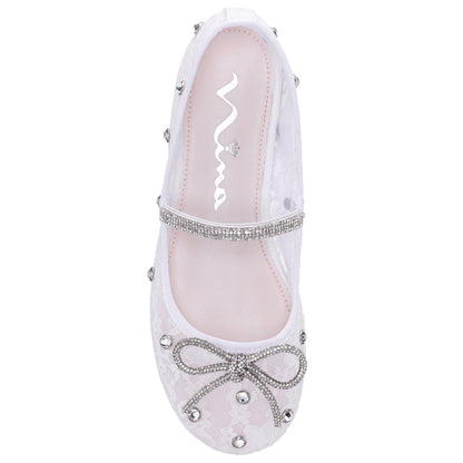 Nina Shoes Girls Leva White Lace Rhinestone Ballet Flats