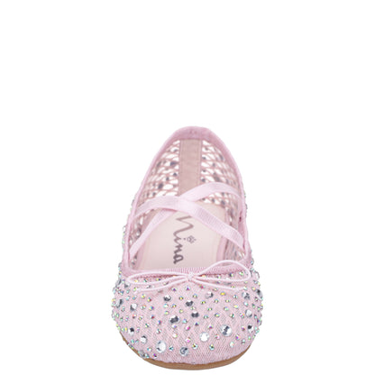 Nina Shoes Girls Hadley Pink Rhinestone Mesh Ballet Flats