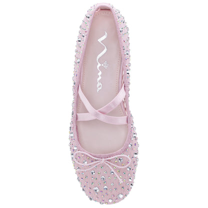 Nina Shoes Girls Hadley Pink Rhinestone Mesh Ballet Flats