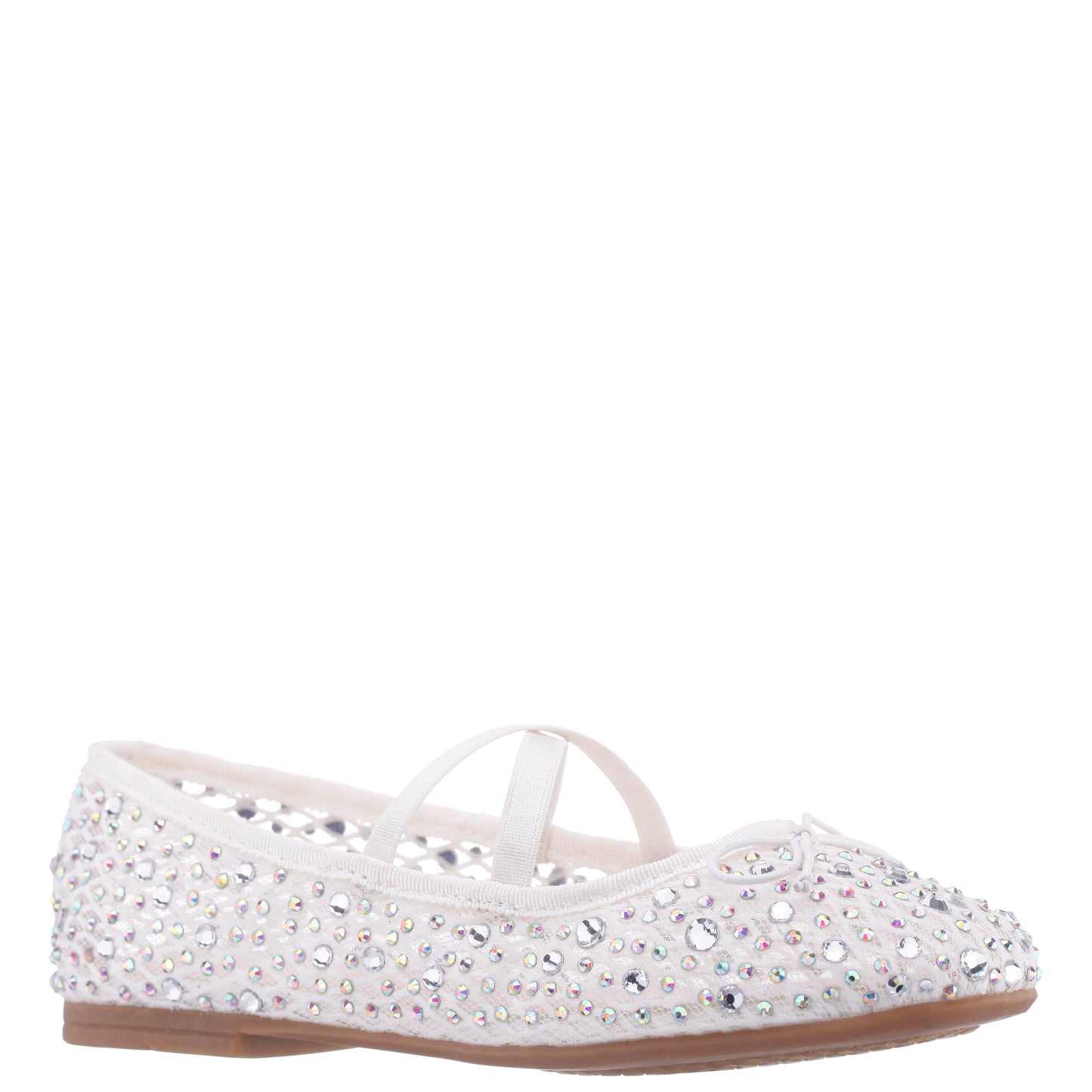 Nina Shoes Girls Hadley White Rhinestone Mesh Ballet Flats