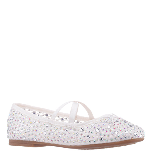 Nina Shoes Girls Hadley White Rhinestone Mesh Ballet Flats