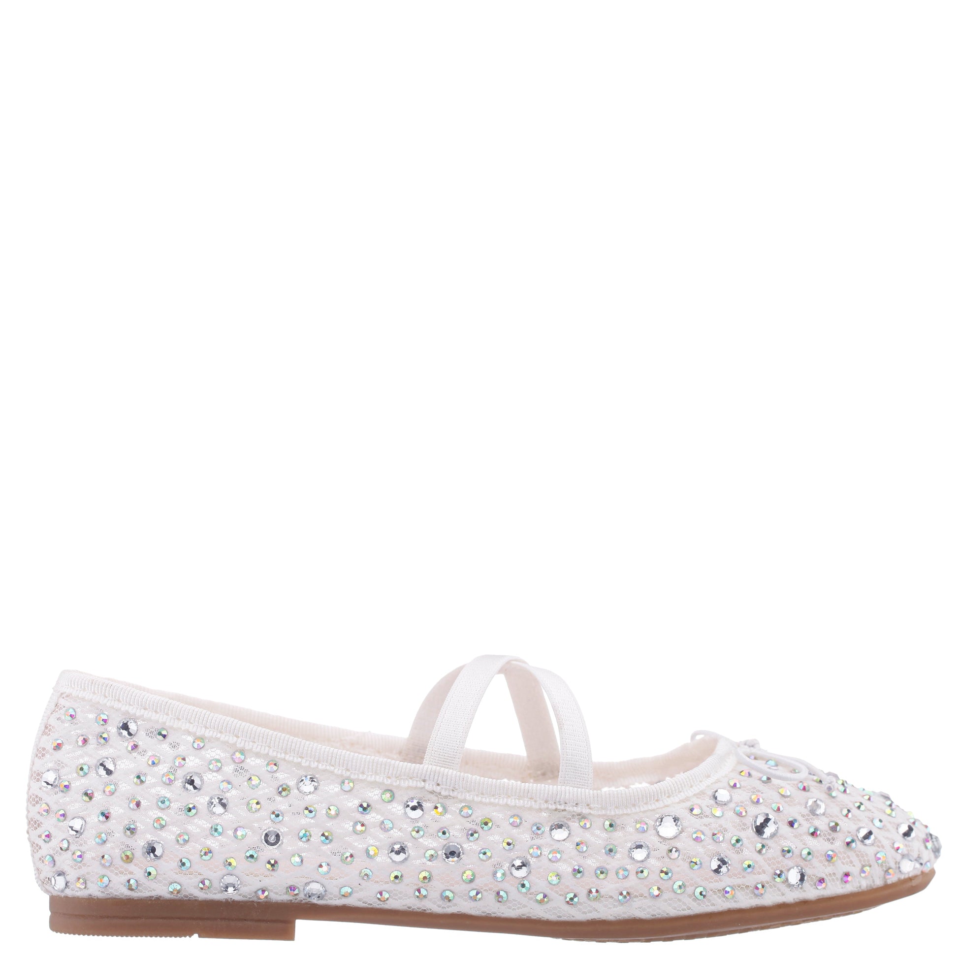 Nina Shoes Girls Hadley White Rhinestone Mesh Ballet Flats