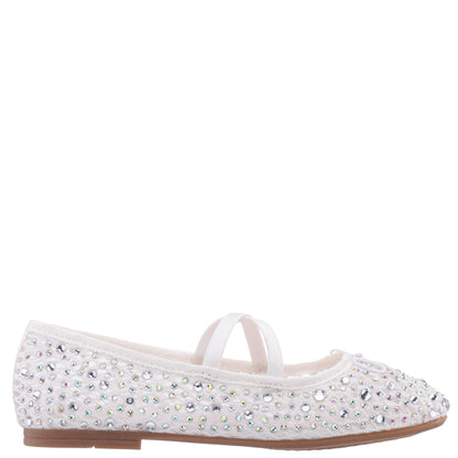 Nina Shoes Girls Hadley White Rhinestone Mesh Ballet Flats