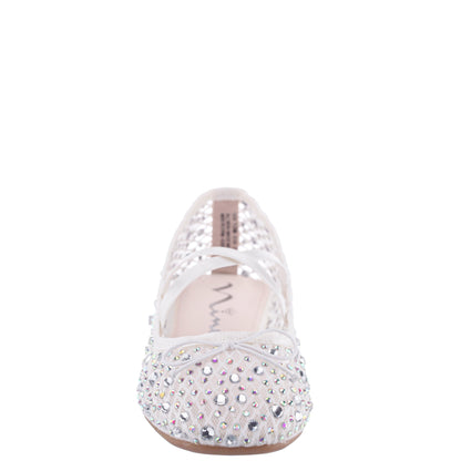 Nina Shoes Girls Hadley White Rhinestone Mesh Ballet Flats