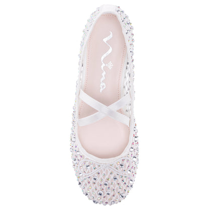 Nina Shoes Girls Hadley White Rhinestone Mesh Ballet Flats