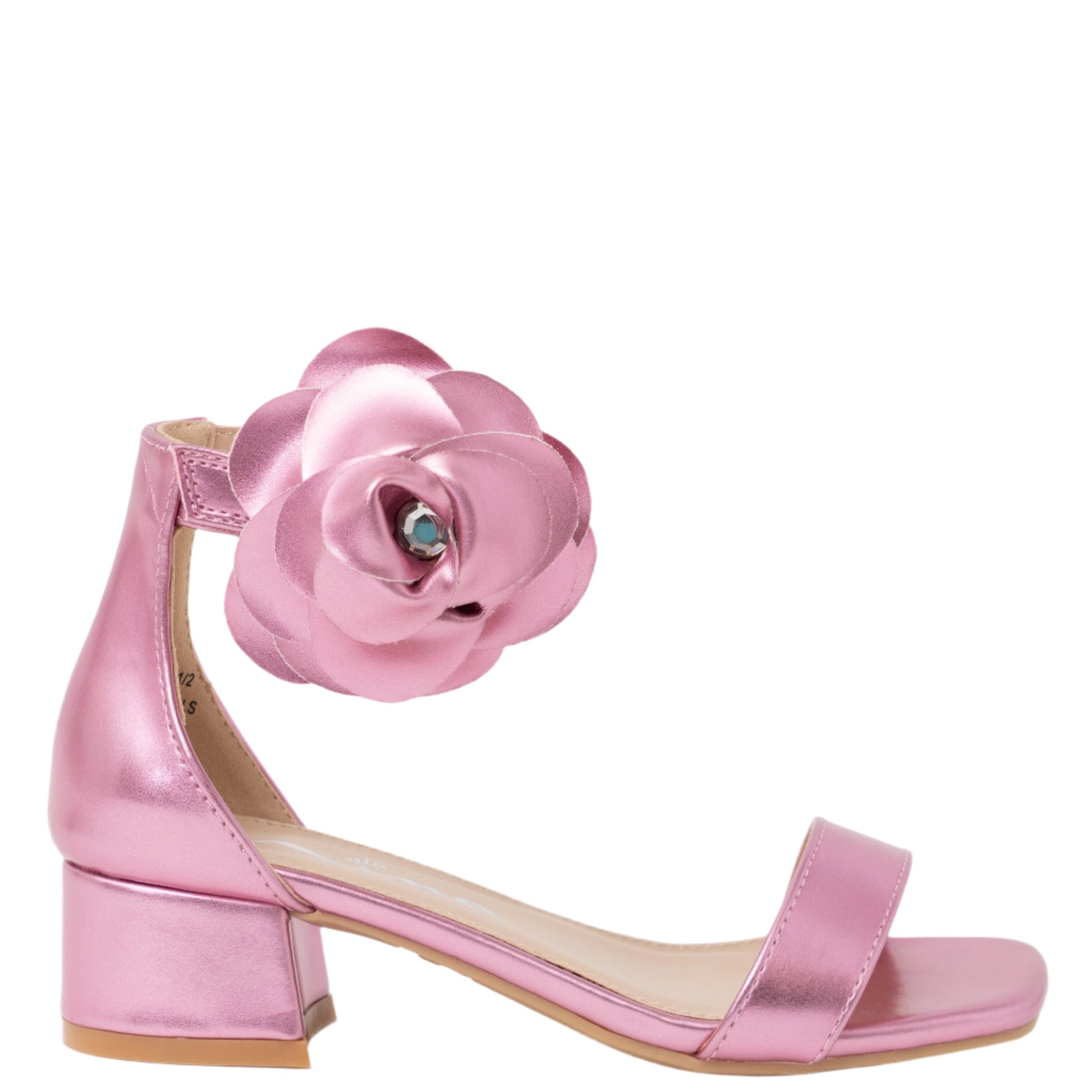 Nina Shoes Girls Mona Pink Metallic Block Heel Flower Sandals