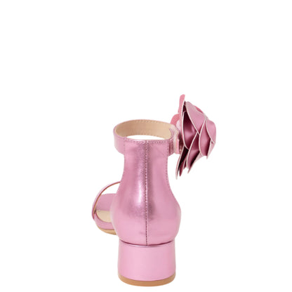 Nina Shoes Girls Mona Pink Metallic Block Heel Flower Sandals