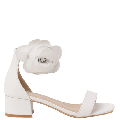 Nina Shoes Girls Mona White Block Heel Flower Sandals