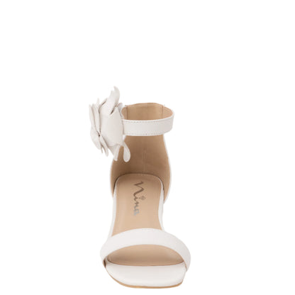 Nina Shoes Girls Mona White Block Heel Flower Sandals