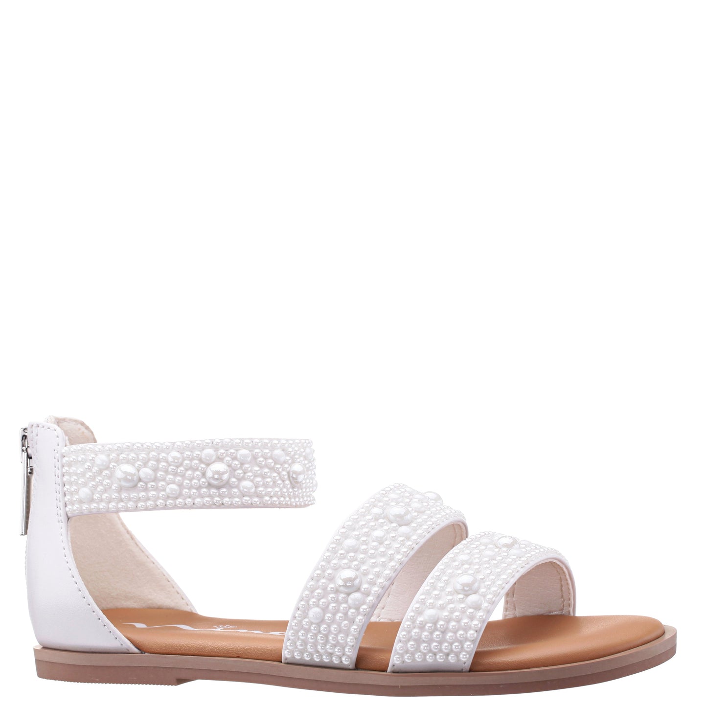 Nina Shoes Girls Analeigh White Zip Back Pearl Sandals