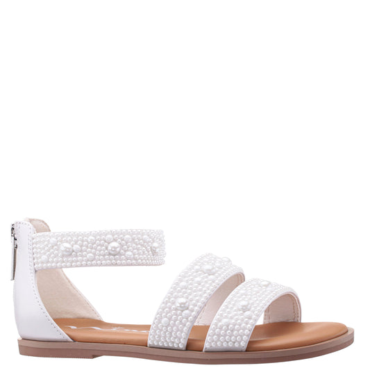Nina Shoes Girls Analeigh White Zip Back Pearl Sandals