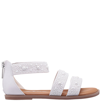 Nina Shoes Girls Analeigh White Zip Back Pearl Sandals