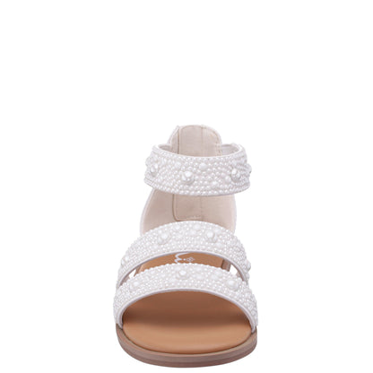 Nina Shoes Girls Analeigh White Zip Back Pearl Sandals