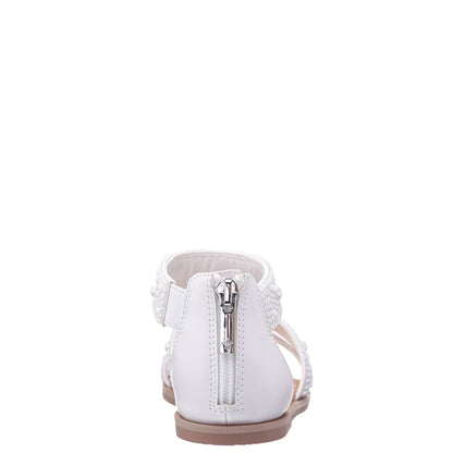 Nina Shoes Girls Analeigh White Zip Back Pearl Sandals