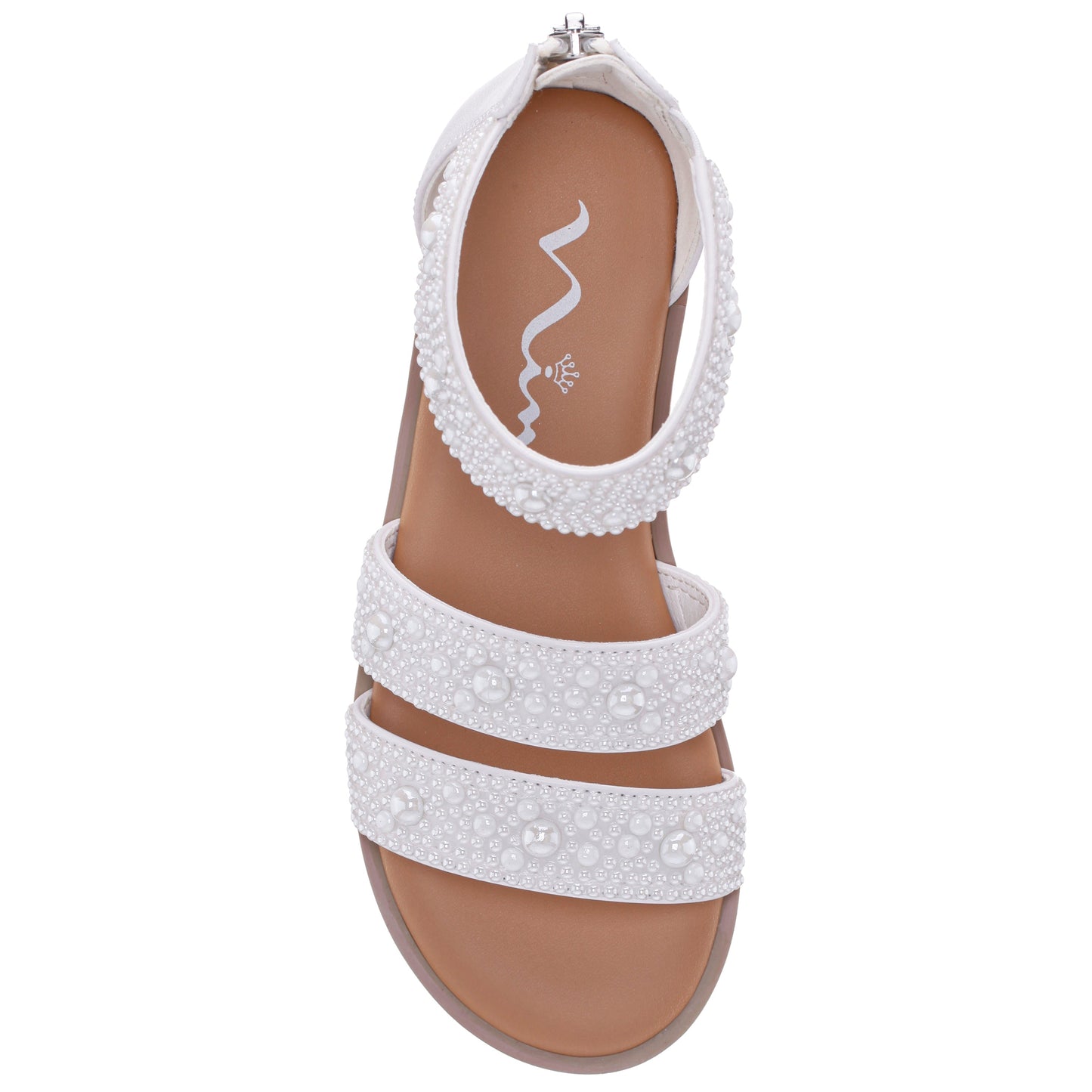 Nina Shoes Girls Analeigh White Zip Back Pearl Sandals