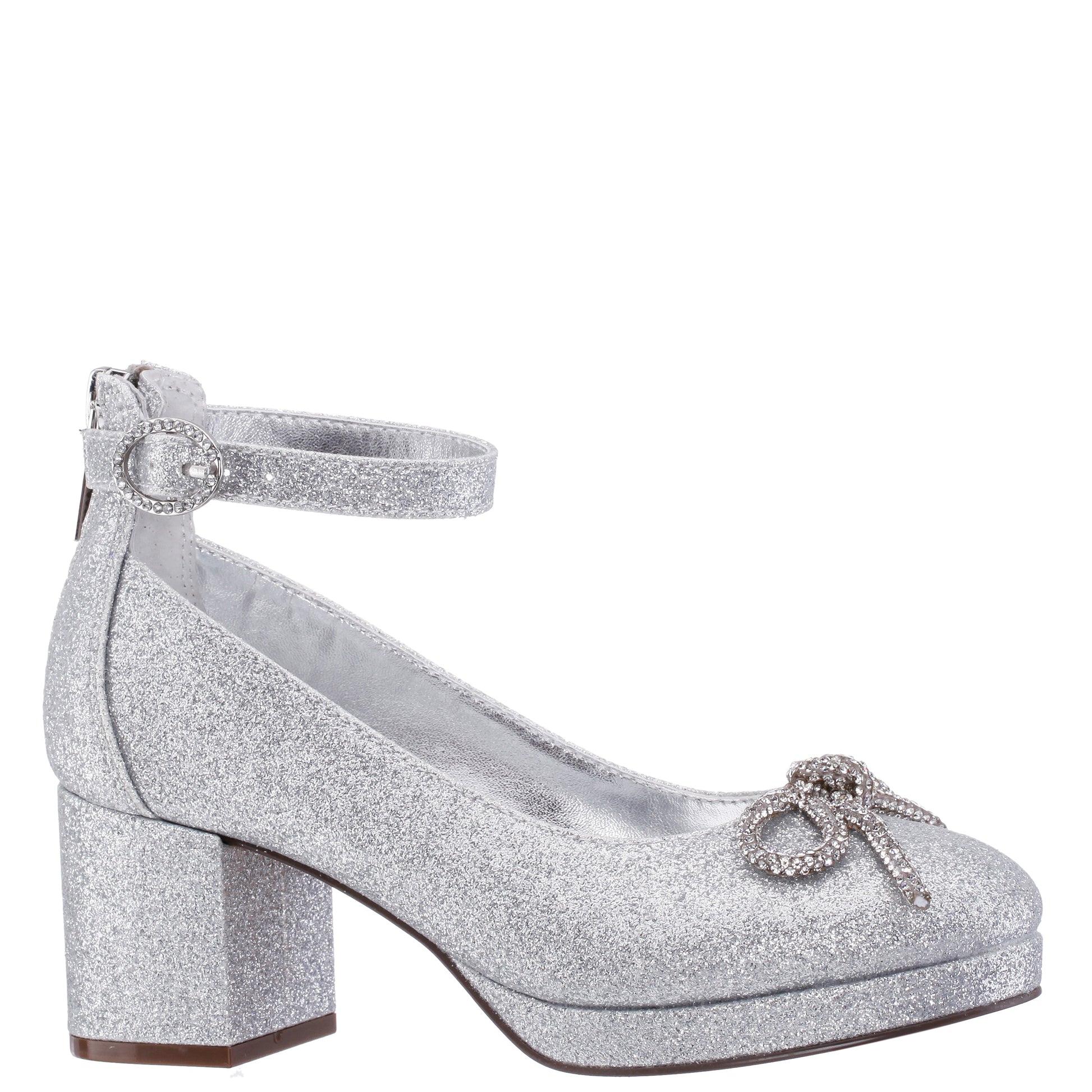 Nina Shoes Girls Daylin Silver Glitter Ankle Strap Dress Shoes