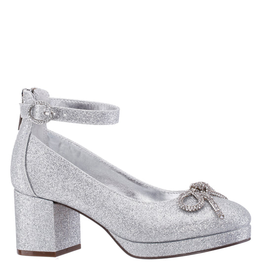 Nina Shoes Girls Daylin Silver Glitter Ankle Strap Dress Shoes