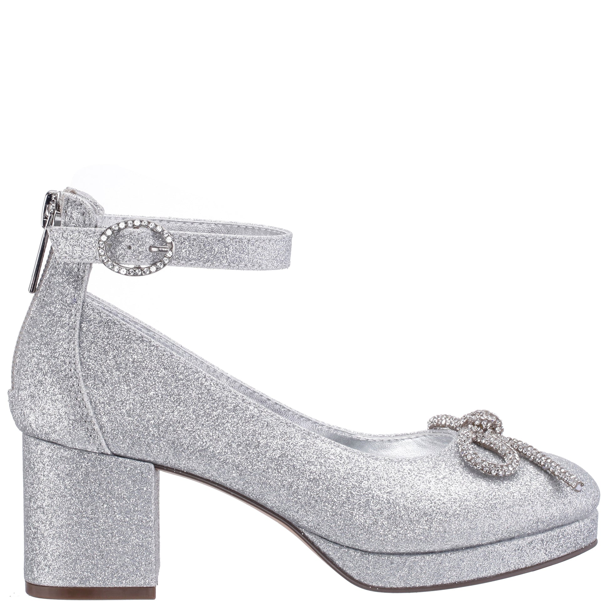 Nina Shoes Girls Daylin Silver Glitter Ankle Strap Dress Shoes