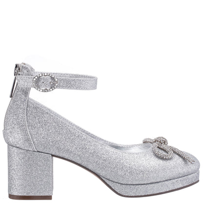 Nina Shoes Girls Daylin Silver Glitter Ankle Strap Dress Shoes
