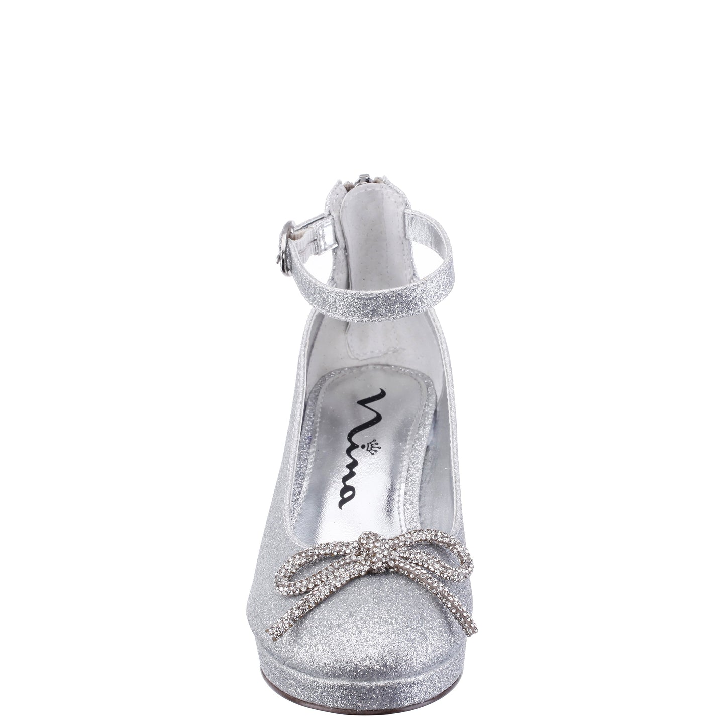 Nina Shoes Girls Daylin Silver Glitter Ankle Strap Dress Shoes