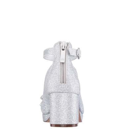 Nina Shoes Girls Daylin Silver Glitter Ankle Strap Dress Shoes