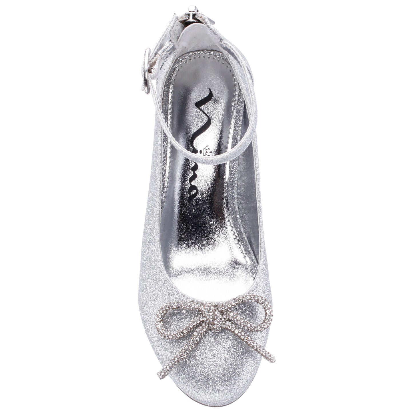 Nina Shoes Girls Daylin Silver Glitter Ankle Strap Dress Shoes