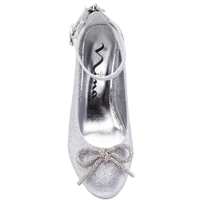 Nina Shoes Girls Daylin Silver Glitter Ankle Strap Dress Shoes