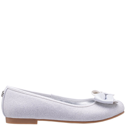 Nina Shoes Girls Rose White Glitter Flower Ballet Flats