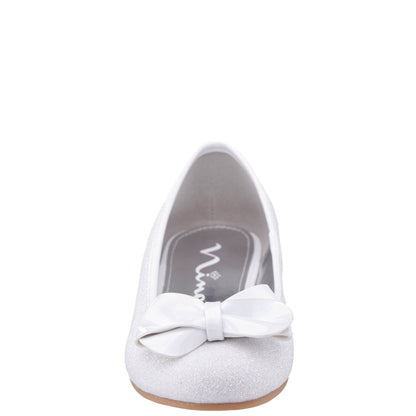 Nina Shoes Girls Rose White Glitter Flower Ballet Flats