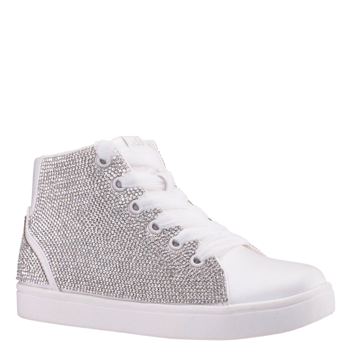 Nina Shoes Girls Kula White Crystal Side Zip High Top Sneaker