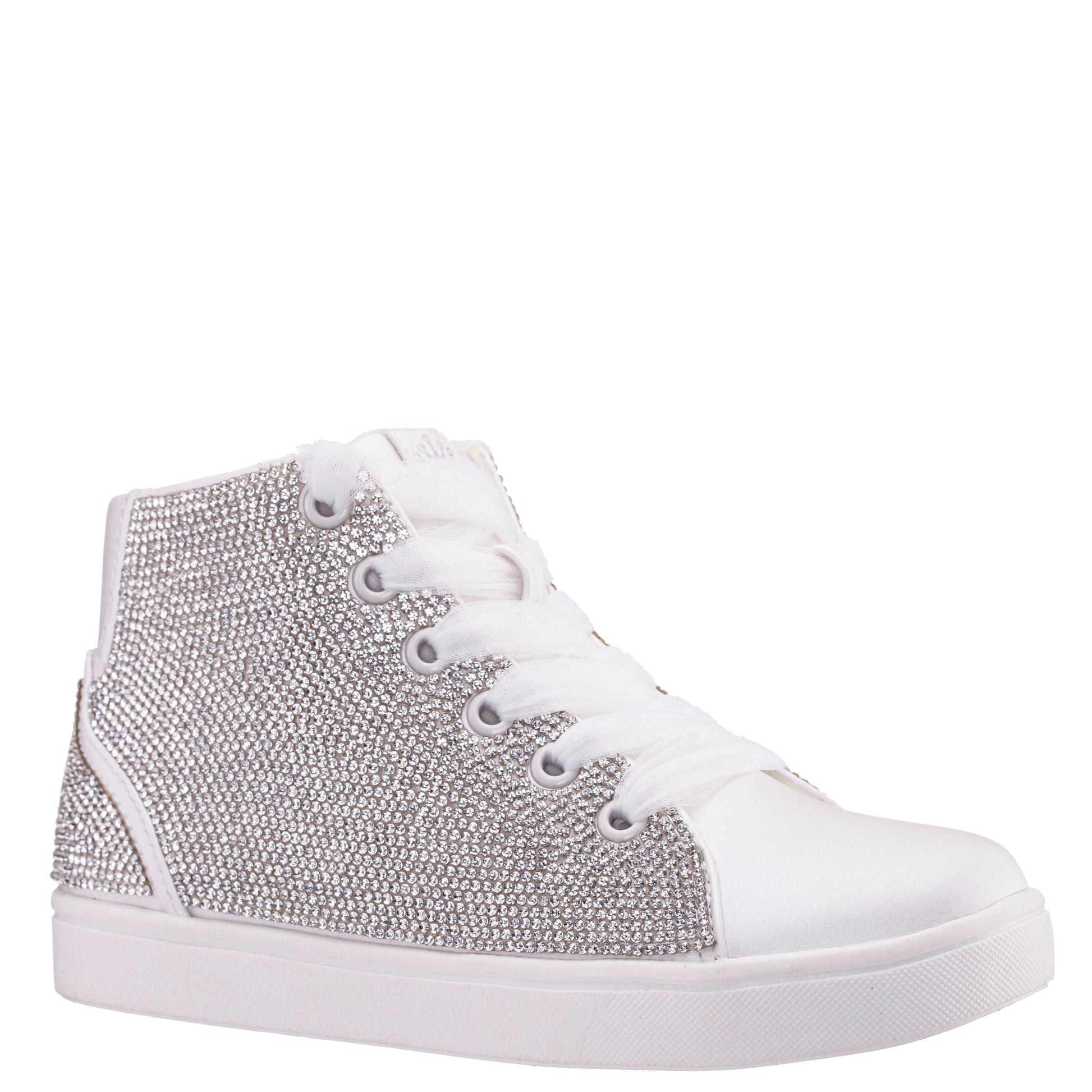 Nina Shoes Girls Kula White Crystal Side Zip High Top Sneaker