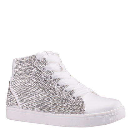 Nina Shoes Girls Kula White Crystal Side Zip High Top Sneaker