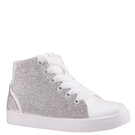 Nina Shoes Girls Kula White Crystal Side Zip High Top Sneaker