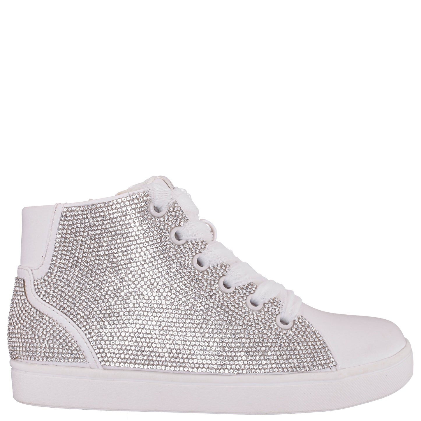 Nina Shoes Girls Kula White Crystal Side Zip High Top Sneaker