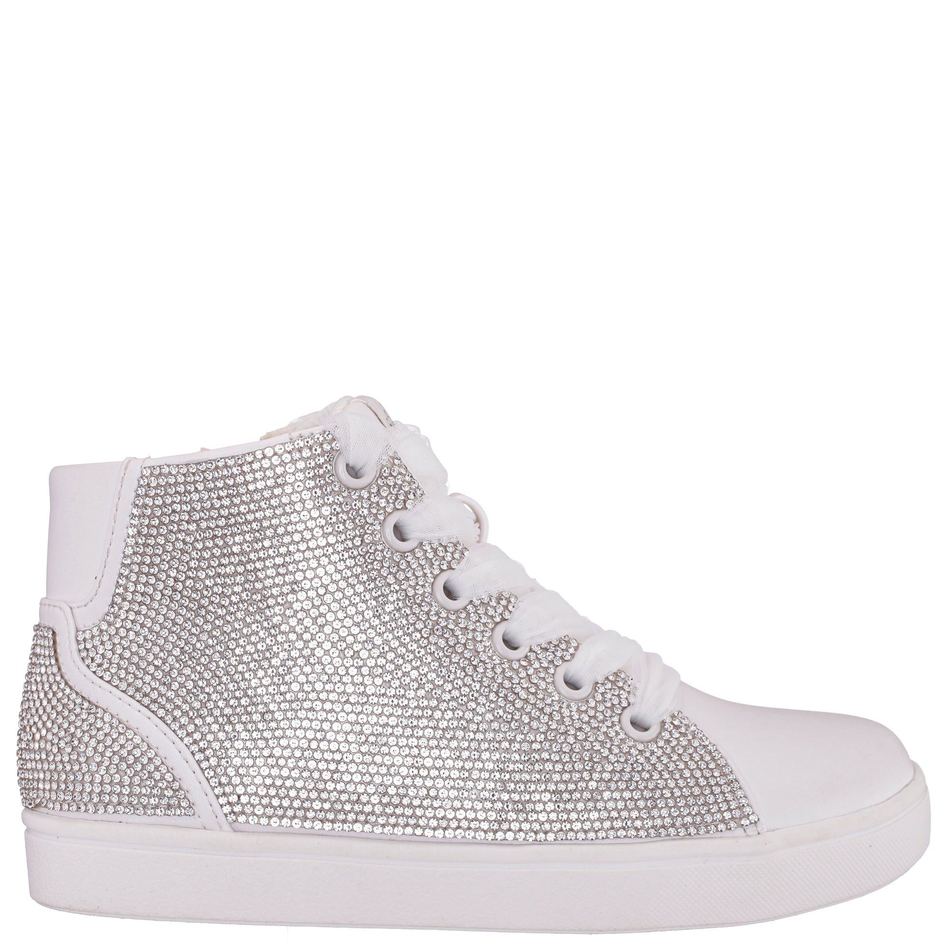 Nina Shoes Girls Kula White Crystal Side Zip High Top Sneaker