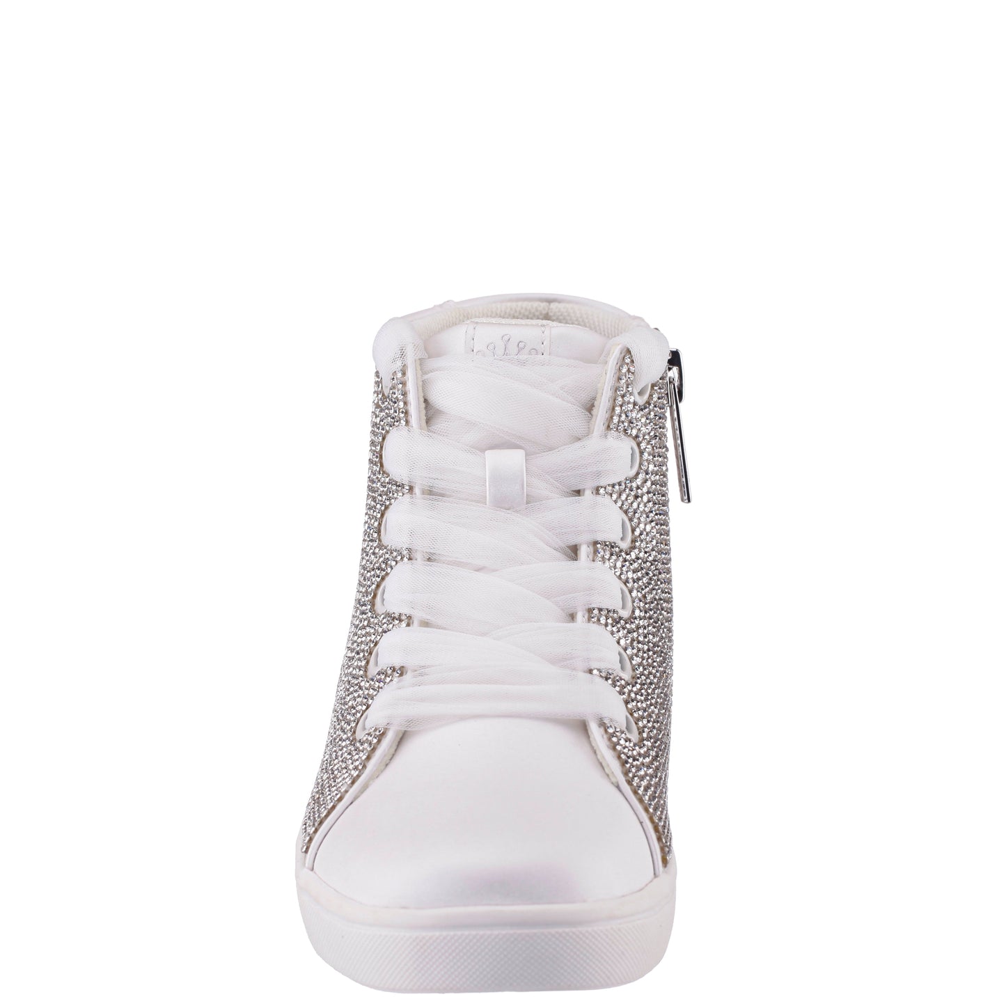Nina Shoes Girls Kula White Crystal Side Zip High Top Sneaker
