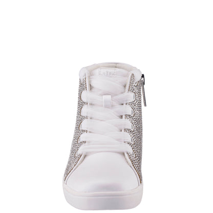 Nina Shoes Girls Kula White Crystal Side Zip High Top Sneaker