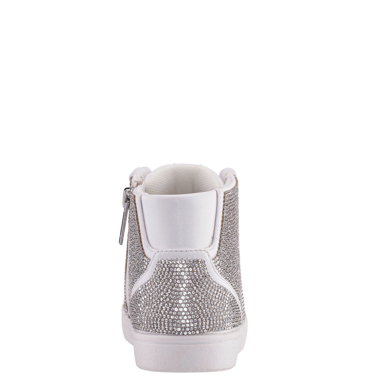 Nina Shoes Girls Kula White Crystal Side Zip High Top Sneaker