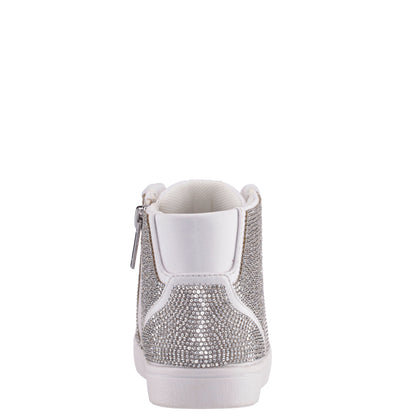 Nina Shoes Girls Kula White Crystal Side Zip High Top Sneaker