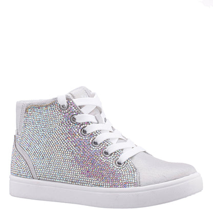 Nina Shoes Girls Kula Silver Crystal Side Zip High Top Sneaker