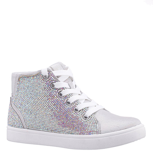 Nina Shoes Girls Kula Silver Crystal Side Zip High Top Sneaker