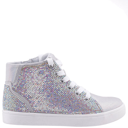 Nina Shoes Girls Kula Silver Crystal Side Zip High Top Sneaker