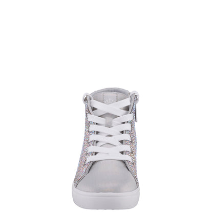 Nina Shoes Girls Kula Silver Crystal Side Zip High Top Sneaker