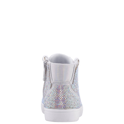 Nina Shoes Girls Kula Silver Crystal Side Zip High Top Sneaker