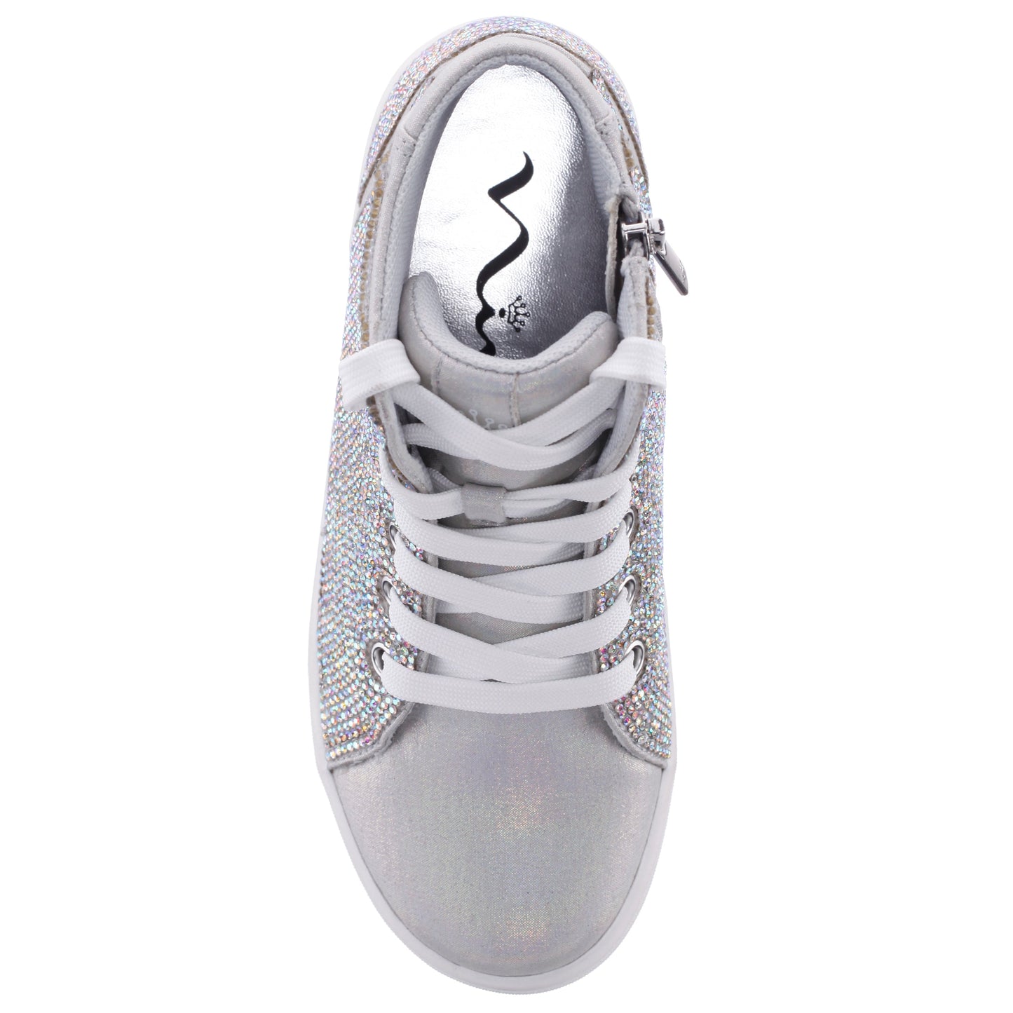 Nina Shoes Girls Kula Silver Crystal Side Zip High Top Sneaker